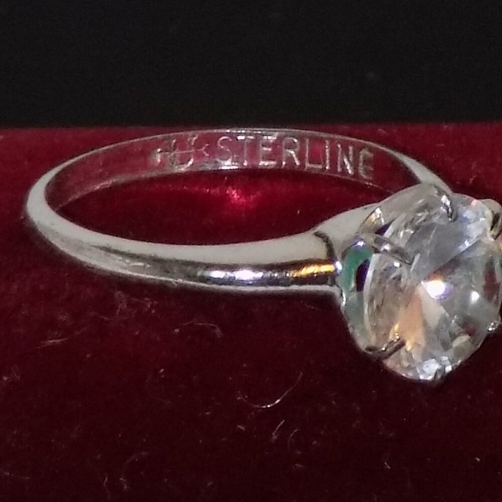 Vintage IOC Signed Uncas Sterling Silver Large Solitaire 6 Prong Size 7 Ring - Picture 8 of 13